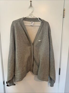 Nike Grey Open-Front Sweatshirt Cardigan with White Swoosh